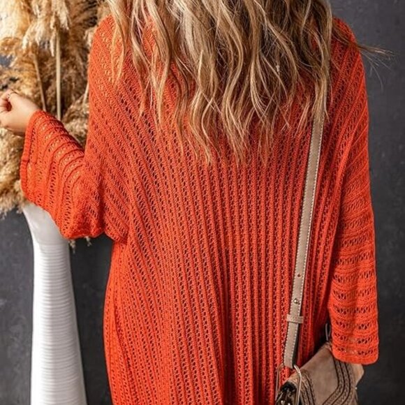 Dokotoo Lightweight Crochet Kimono Cardigan – 3/4 Sleeve, Open Front, Boho Style - Picture 2 of 16